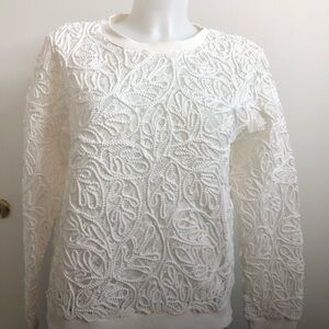 Forever 21 Cream Leaf Pattern Sweater